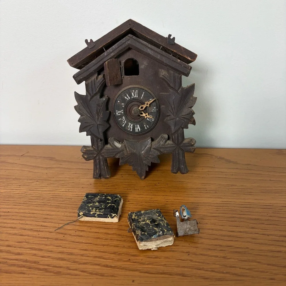 Henry Coehler Vintage Small Cuckoo Clock Parts German Mechanical Movement Wood